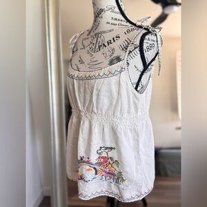 LUCKY BRAND linen embroidery needlepoint knit spaghetti straps top